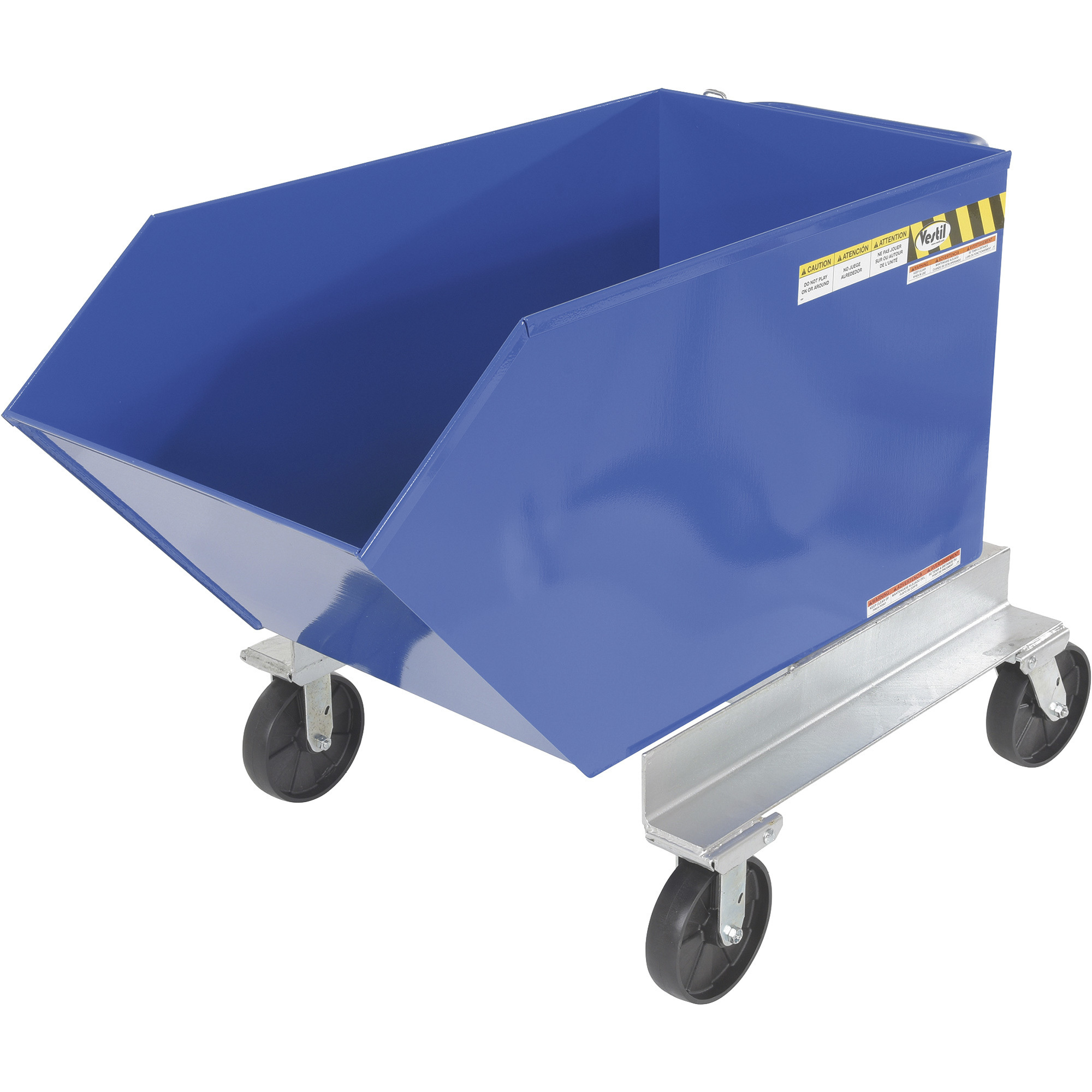 Vestil Steel Portable Tilting Hopper - 1/2 Cubic Yard, 2,000-Lb. Capacity, 34 13/16in.W x 53 7/8in.D x 37 3/16in.H, Blue, Model# P-HOP-0.5